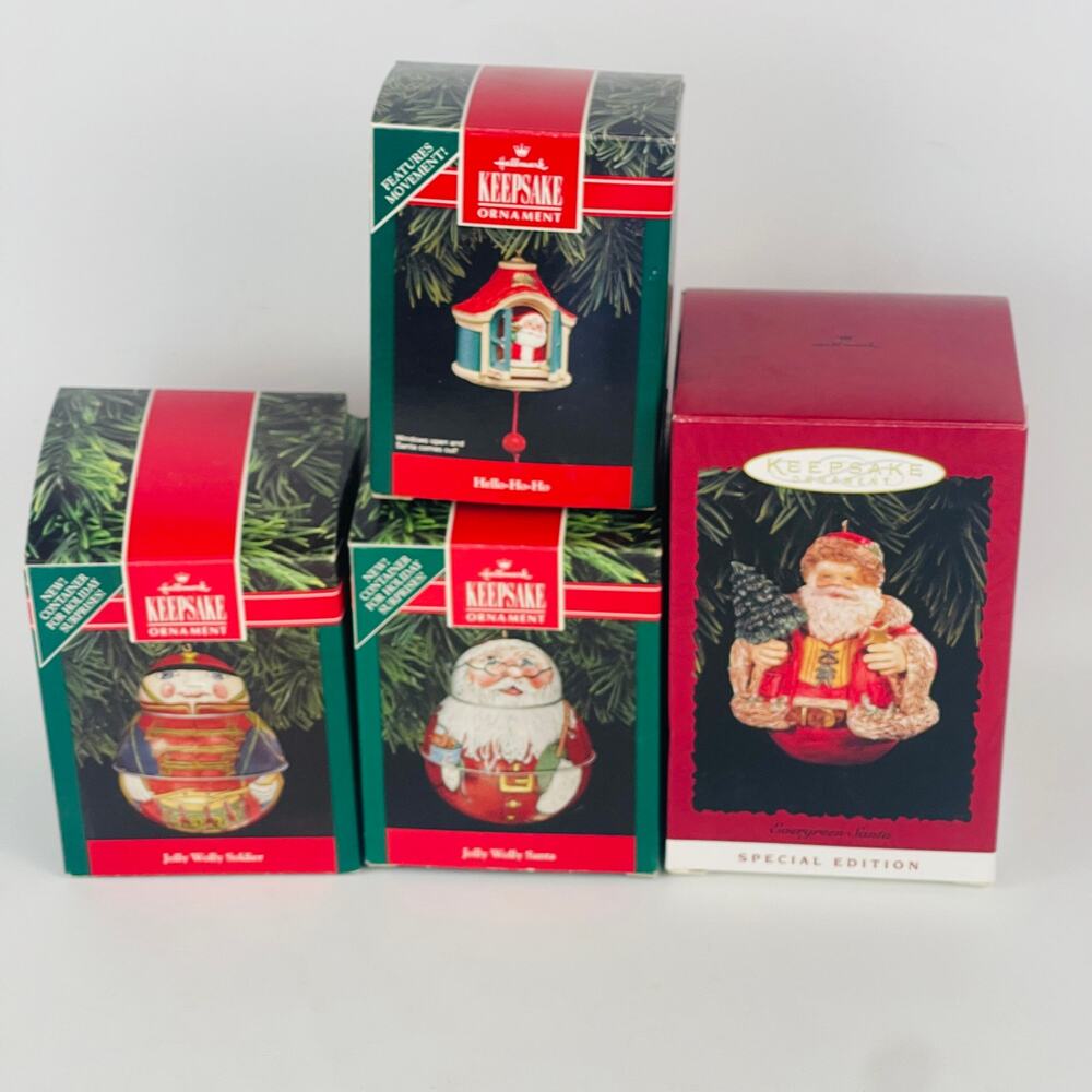 Hallmark Keepsake Santas / Soldier / Jolly Wolly Ornaments Lot of 4